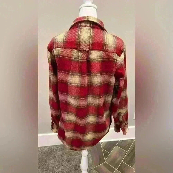 Orvis S Shacket Burgundy Cream Tan tartan plaid cabincore heavy layering jacket - Picture 4 of 6